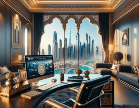 A home office with a stunning city view of dubai, providing a serene and inspiring workspace.