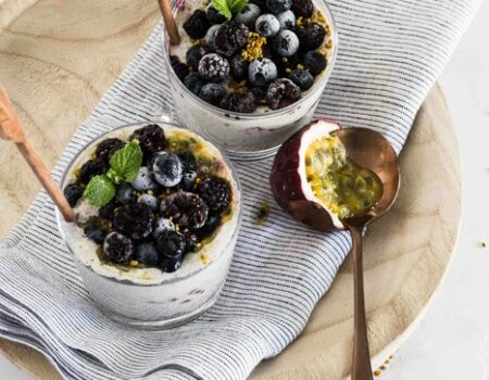 healthy snack on the go: chia seed pudding with spoons