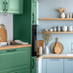 Green and Blue Cabinets in two separate kitchens