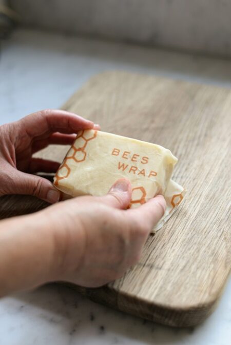 beeswax wrap on a woodern chopping board