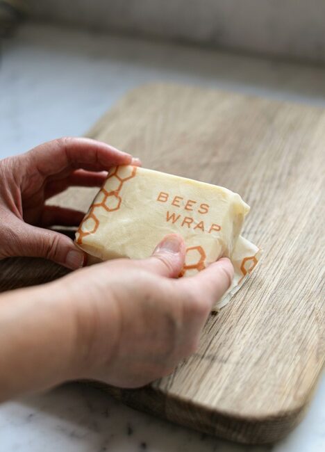 beeswax wrap on a woodern chopping board