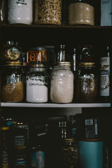 Jars in storage. cornflour label on one of them.