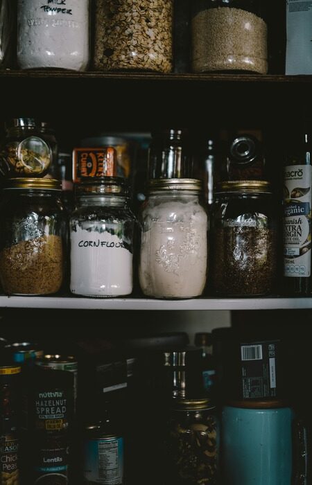 Jars in storage. cornflour label on one of them.